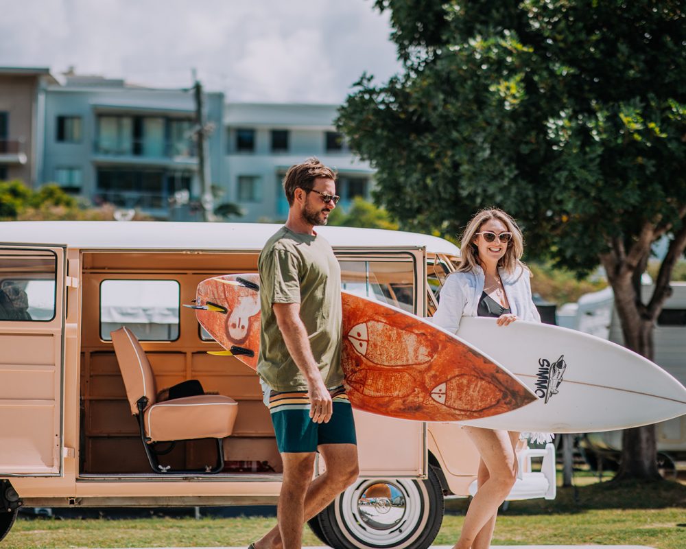 Burleigh Beach-couple with surf boards
