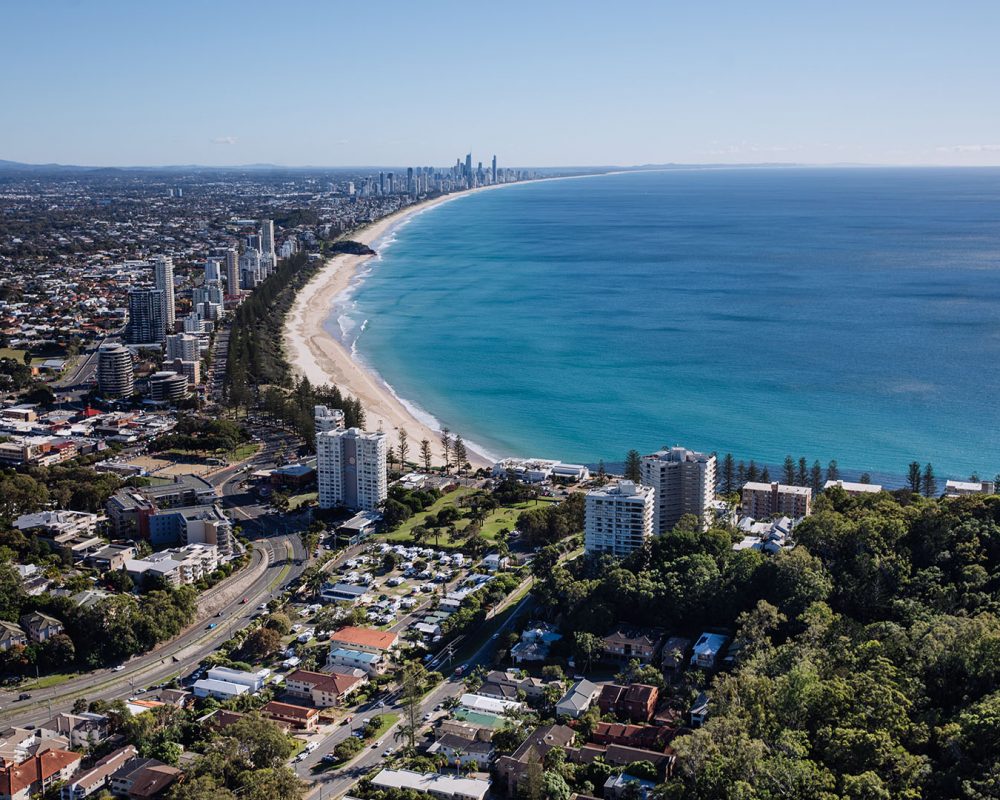 Burleigh Beach-aerial looking out over ocean