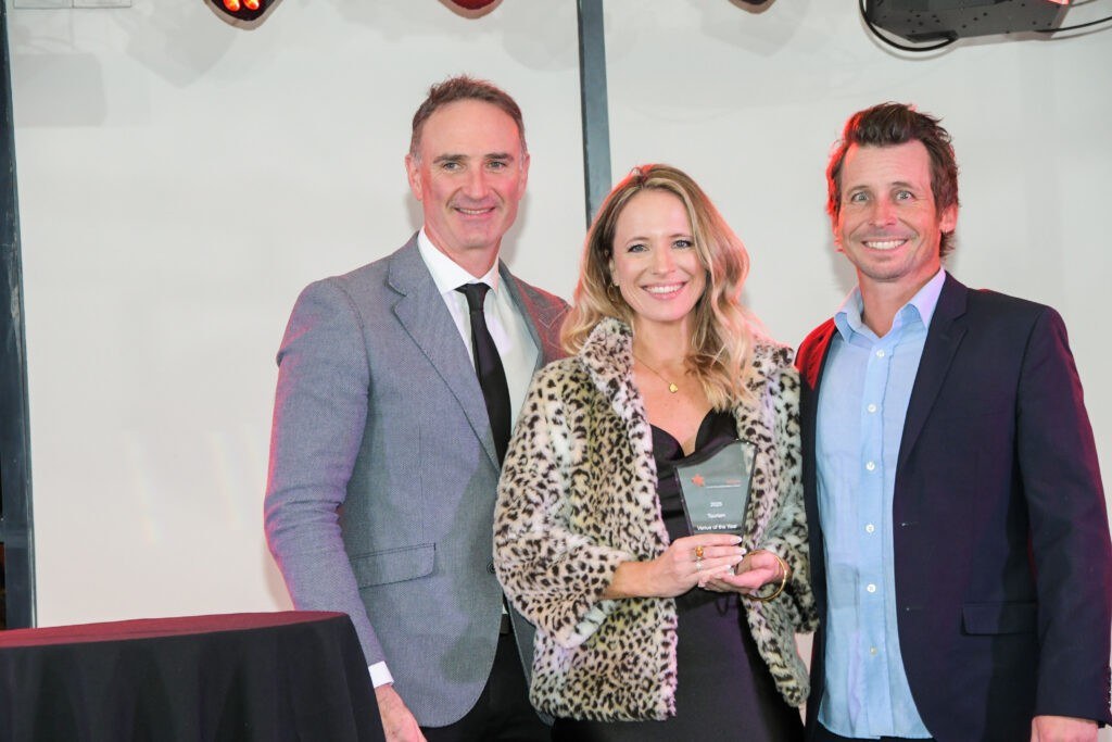 Ocean Beach Managers, Becky and Pete, accepting their award at the 2025 Belgravia Leisure Awards night.