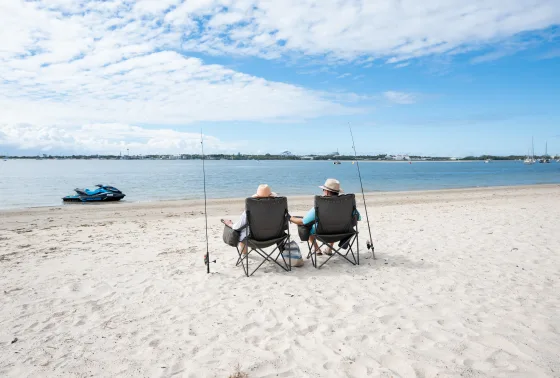 2 Guests enjoying the waterfront, fishing, with Jet-ski