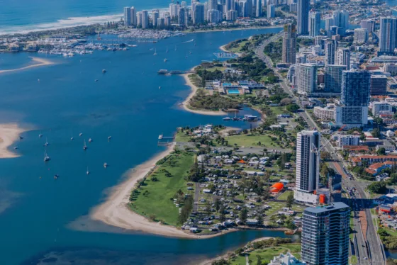 Aerial of Broadwater Showcasing waterfront location, looking south towards Surfers Paradise