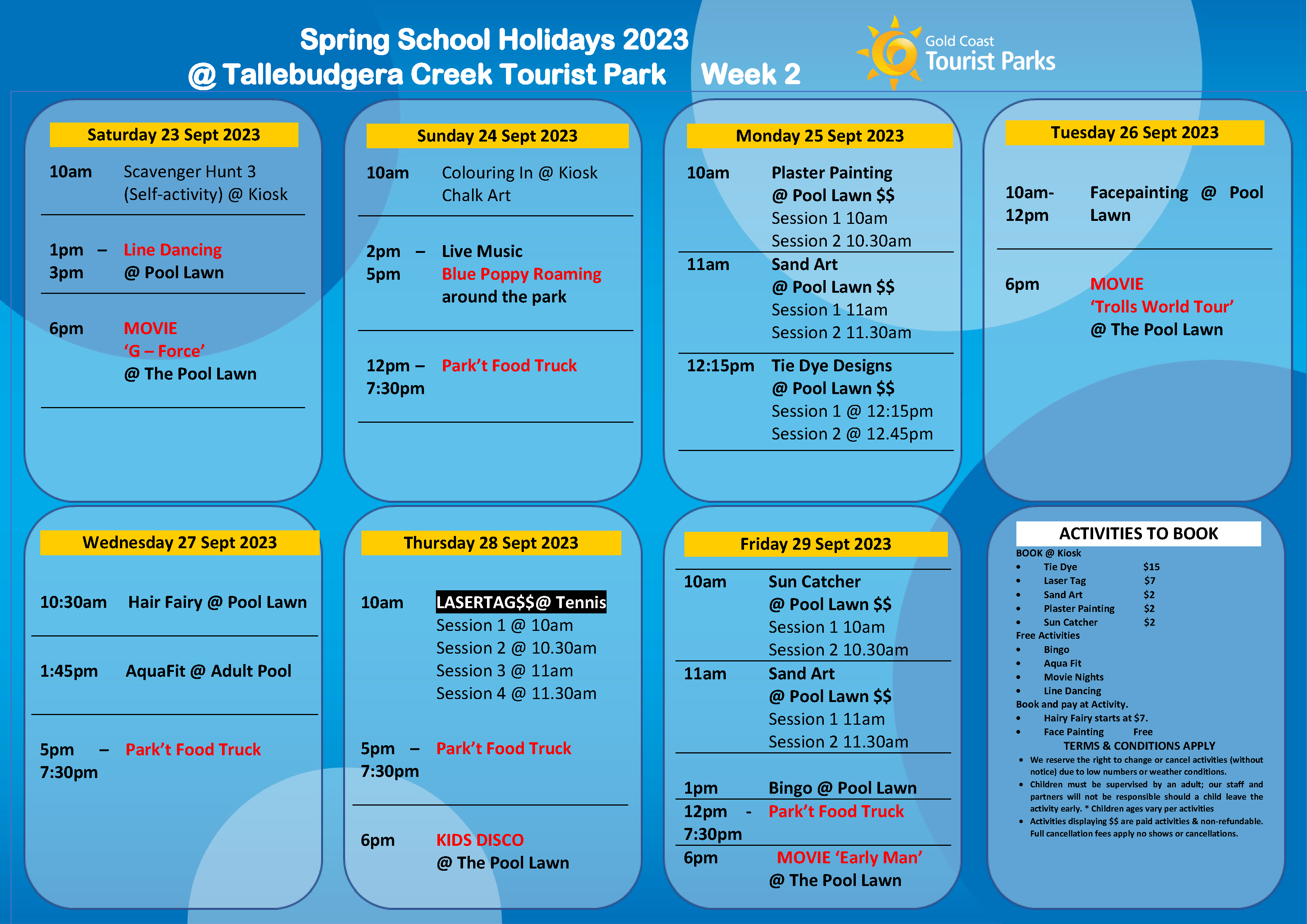 Week 2 activities schedule
