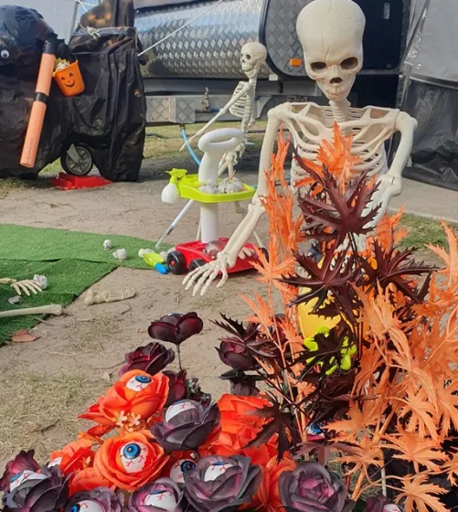 Site decorated with skeletons