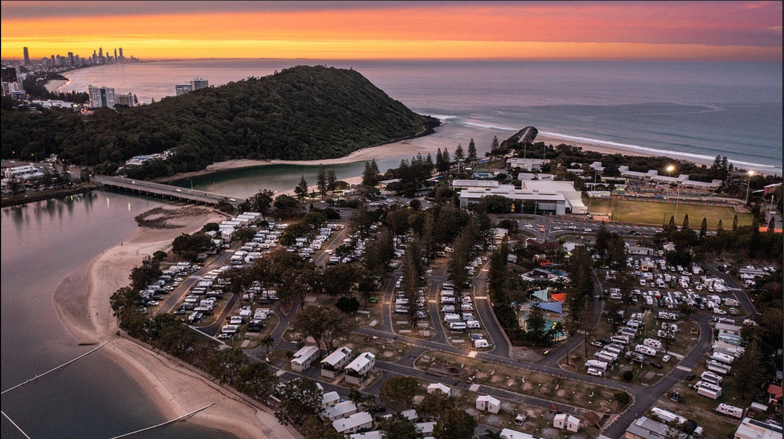 Arial shot of Tallebudgera Creek Tourist Park